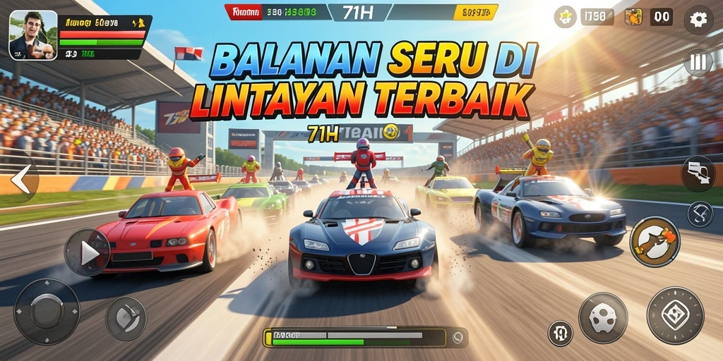 Screenshot gameplay 71H yang menunjukkan mobil melaju kencang di lintasan.