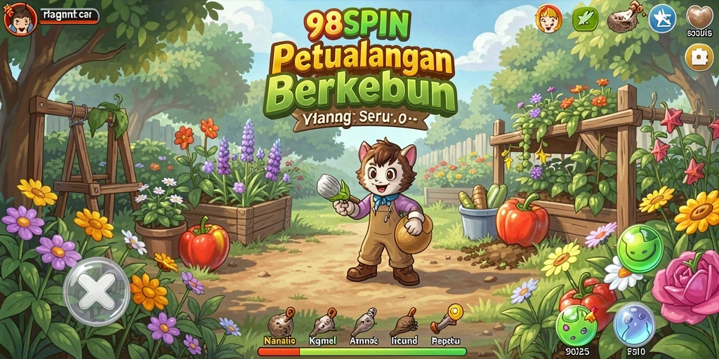 Tampilan gameplay seru di 98SPIN dengan kebun yang indah.