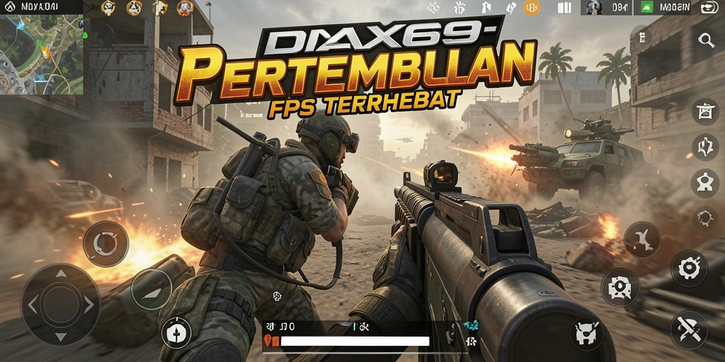 Gameplay menegangkan dalam DAX69 dengan aksi tembak-menembak seru.