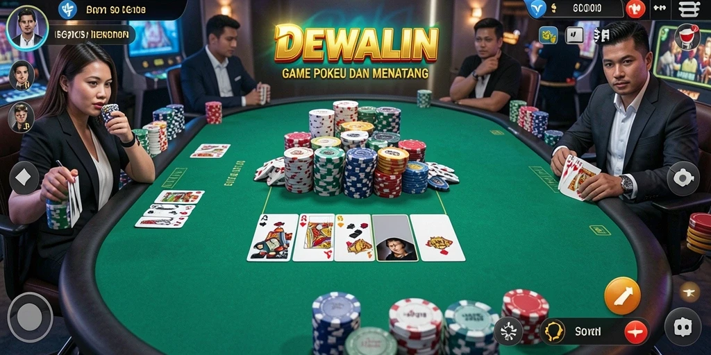 Tangkapan layar gameplay DEWALIN dengan suasana Poker yang mendebarkan.