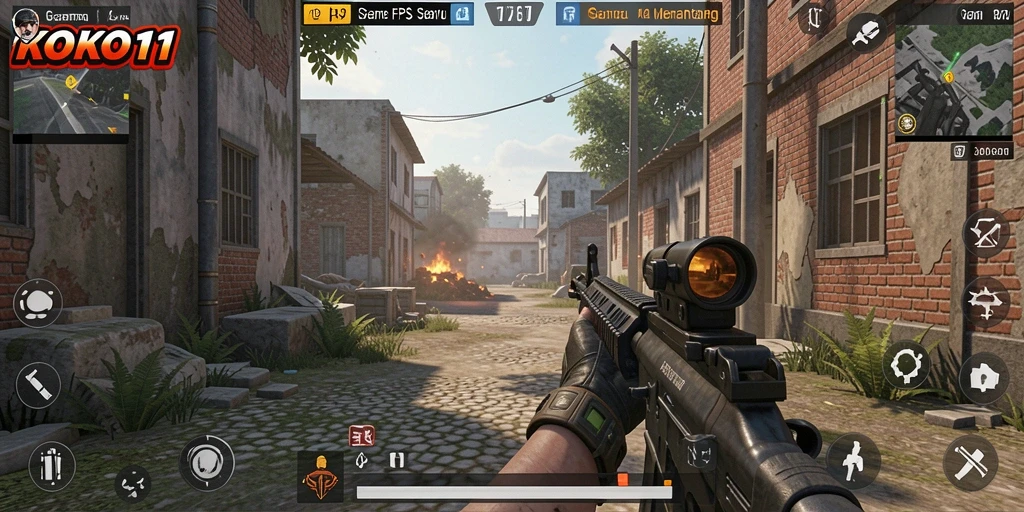 Screenshot gameplay KOKO11 menampilkan aksi seru dalam pertempuran FPS.