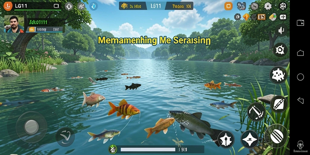Screenshot gameplay LG111 menampilkan aksi memancing yang seru.