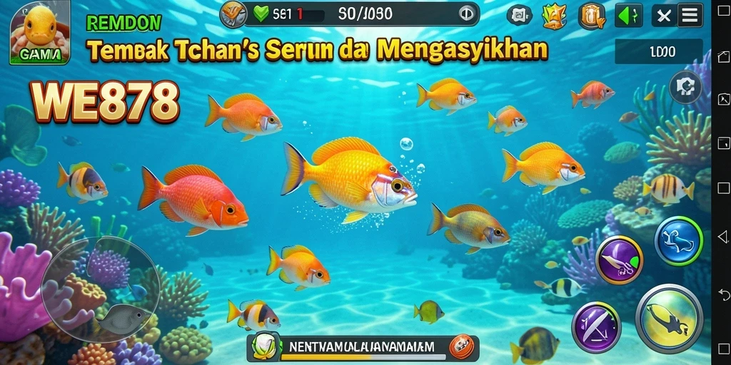 Screenshot gameplay WE878 yang menunjukkan aksi menembak ikan.